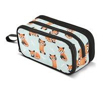 Mnsruu Cute Red Panda Bamboo Pencil Case Large Capacity Pen Pouch Pencil Bag with 3 Compartments Pen Holder Organizer Stationery Bag for Girls Boys and Adults