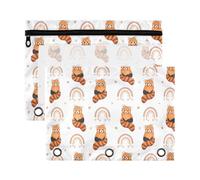 Mnsruu Cute Red Panda Rainbow 3 Rings Binder Pouch Pencil Case, 2 Pack Pencil Pouches with Zipper, Clear Window Cosmetic Bag