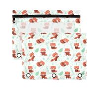 Mnsruu Cute Red Pandas 3 Rings Binder Pouch Pencil Case, 2 Pack Pencil Pouches with Zipper, Clear Window Cosmetic Bag