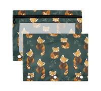 Mnsruu Cute Red Pandas 3 Rings Binder Pouch Pencil Case, 2 Pack Pencil Pouches with Zipper, Clear Window Cosmetic Bag