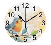 Mnsruu Cute Robin Scene Wall Clock Non Ticking Silent Kitchen Clock Battery Operated Clocks Round Decorative for Living Room Bedroom Bathroom Home Office