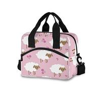 Mnsruu Cute Sheep Pink Floral Goat Lunch Bags Lunchbox Cooler Bag Reusable Tote Shoulder Bag Insulated Lunch Box for Outdoor Picnic Boating Work School