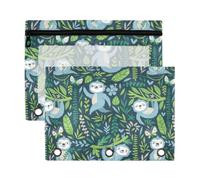 Mnsruu Cute Sloths and Floral Element 3 Rings Binder Pouch Pencil Case, 2 Pack Pencil Pouches with Zipper, Clear Window Cosmetic Bag