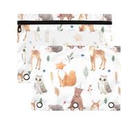 Mnsruu Cute Wild Animals Hedgehog Fox 3 Rings Binder Pouch Pencil Case, 2 Pack Pencil Pouches with Zipper, Clear Window Cosmetic Bag