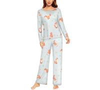 Mnsruu Cute Wildlife Fox Red Women Pyjamas Set Ladies Pajamas Long Sleeve Loungewear Top and Wide Leg Pants Pjs Set Soft Nightwear Sleepwear M