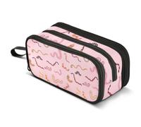 Mnsruu Cute Worm Pink Pencil Case Large Capacity Pencil Pouch with 3 Compartments Stationery Case Pen Bag for Boys Girls Kids Adults School Office