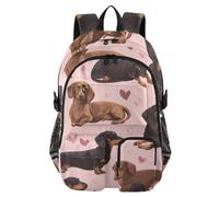 Mnsruu Dachshund Love Pattern School Backpack with Laptop Compartment, Big School Bag for Teenager Girls Boys, 17.5 Travel Rucksack Backpack for School Casual Daypacks College Work