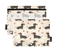 Mnsruu Dachshund Pencil Pouch for 3 Ring Binder, 2 PCS Binder Pencil Pouch with Zipper, Clear Window Zipper Pencil Case Pencil Bags for Office Supplies