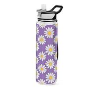 Mnsruu Daisies Purple Daisy Flower Water Bottle Drinking Bottle with Straw 1L Leakproof BPA Free Tritan Clear for Kids Boys Girls Women School Travel Sport
