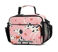 Mnsruu Dalmatian Dog Bows Love Pattern Lunch Bags Large Insulated Lunch Box for Kids Boys Girls Reusable Cooler Bag Tote Bag School Lunchbox with Shoulder Strap