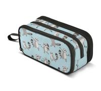 Mnsruu Dancing Raccoon Blue Pencil Case Large Capacity Pencil Pouch with 3 Compartments Stationery Case Pen Bag for Boys Girls Kids Adults School Office