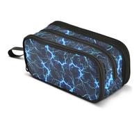 Mnsruu Dark Blue Lightning Pattern Pencil Case Large Capacity Pen Pouch Pencil Bag with 3 Compartments Pen Holder Organizer Stationery Bag