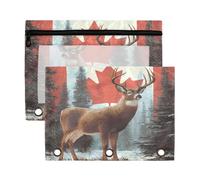 Mnsruu Deer Canadian Flag 3 Rings Binder Pouch Pencil Case, 2 Pack Pencil Pouches with Zipper, Clear Window Cosmetic Bag