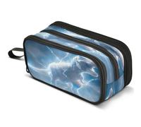 Mnsruu Dinosaur Blue Lightning Pencil Case Large Capacity Pen Pouch Pencil Bag with 3 Compartments Pen Holder Organizer Stationery Bag