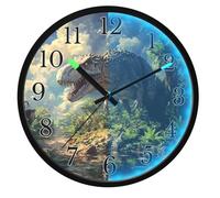 Mnsruu Dinosaur Forest Wall Clock Luminous Bedroom Clocks Battery Operated Silent Glow in the Dark Clock for Living Room Kitchen 12 Inch