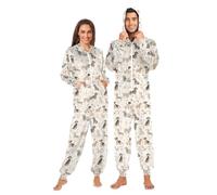 Mnsruu Dogs Flower Gray Pattern Adult Onesie Pajama Jumpsuit Zippered Sleepwear Homewear Party One Piece Suit