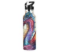Mnsruu Dragon Boho Stained Glass Colorful Water Bottle Stainless Steel Drink Flask with Straw Cap Insulated Bottle for Boys Girls Sports 20 oz (600 ml)