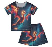 Mnsruu Dragon in The Dark Night Kids Pjs Set Boys Girls Summer Short-Sleeve Sleepwear Pajamas 2PCS