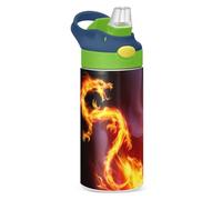 Mnsruu Dragon with Fire Flames Kids Water Bottle with Straw Insulated Stainless Steel Drink Bottle for Boys Girls School 350ml Leakproof Vacuum Hot Cold Water Flask