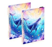 Mnsruu Dreamy Blue Whale Spiral Notebook Journals 2 Pack, Hardcover Lined Journal for Women, A5 College Ruled Notebooks for Journaling Writing Work Office School 5.7x8.3 Inch