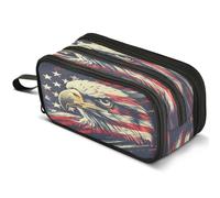 Mnsruu Eagle USA Flag Pencil Case Large Capacity Pen Pouch Pencil Bag with 3 Compartments Pen Holder Organizer Stationery Bag