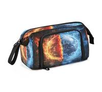 Mnsruu Earth Half Red Blue Big Capacity Pencil Case Pouch Pen Case Pencil Box Stationery Office Organizer Bag for Boys Girls