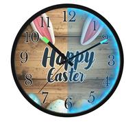 Mnsruu Easter Egg Bunny Rabbit Wooden Wall Clock Luminous Bedroom Clocks Battery Operated Silent Glow in the Dark Clock for Living Room Kitchen 12 Inch