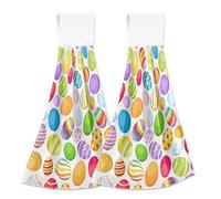 Mnsruu Easter Hanging Kitchen Towels - Colored Eggs Design, 2PCS Super Soft Absorbent Washcloth for Home, Bathroom, Farmhouse, Housewarming, Tabletop Decor