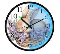 Mnsruu Easter Rabbit Bunny Lavender Wall Clock Luminous Bedroom Clocks Battery Operated Silent Glow in the Dark Clock for Living Room Kitchen 12 Inch