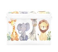 Mnsruu Elephant Giraffe Forest Animal Storage Bin with Lid Foldable Storage Box Washable Fabric Storage Cubes Bin Organizer Basket Closet for Home Bedroom Closet Nursery Office