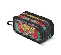 Mnsruu Embroidered Wild Leopard Roses Large Capacity Pencil Case 3 Compartment Pouch Holder School Supplies Boys Girls