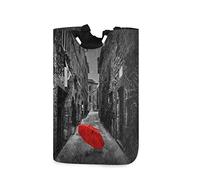 Mnsruu European City Red Umbrella Street Laundry Basket Hamper Large Storage Bin with Handles for Gift Baskets, Bedroom, Clothes