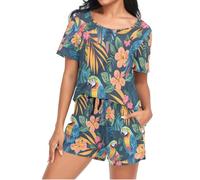 Mnsruu Exotic Parrot Birds Womens Pyjamas Sets Short Sleeves, Ladies Pajamas Pjs Set Loungewear with Pocket Size XXL