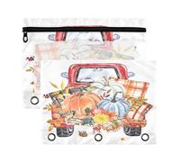 Mnsruu Fall Red Truck Pumpkins 3 Rings Binder Pouch Pencil Case, 2 Pack Pencil Pouches with Zipper, Clear Window Cosmetic Bag