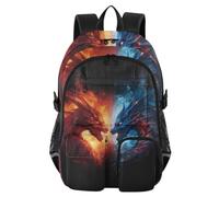 Mnsruu Fantasy Dragon Blue Red Battle School Backpack with Laptop Compartment, Big School Bag for Teenager Girls Boys, 17.5 Travel Rucksack Backpack for School Casual Daypacks College Work