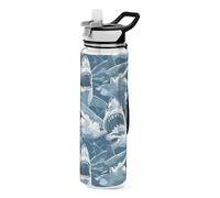 Mnsruu Fierce Sharks Water Bottle 1L with Straw, Leakproof BPA Free Tritan Drink Bottle, Sport Water Bottle for Men Women Kids