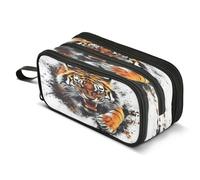 Mnsruu Fierce Tiger Pencil Case Big Capacity Pen Bag Pouch Holder 3 Compartments Large Pencil Box for Boys Girls School Storage Organizer