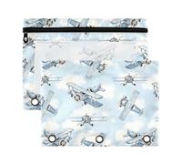 Mnsruu Fighter Jet 3 Rings Binder Pouch Pencil Case, 2 Pack Pencil Pouches with Zipper, Clear Window Cosmetic Bag
