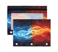 Mnsruu Fire and Ice Abstract Lightning 3 Rings Binder Pouch Pencil Case, 2 Pack Pencil Pouches with Zipper, Clear Window Cosmetic Bag