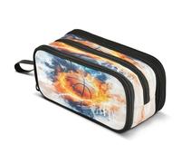 Mnsruu Fire Basketball Sparks Pencil Case Big Capacity Pen Bag Pouch Holder 3 Compartments Large Pencil Box for Boys Girls School Storage Organizer
