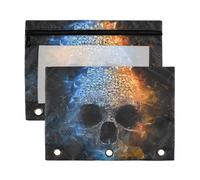 Mnsruu Fire Ice 3D Skull 3 Rings Binder Pouch Pencil Case, 2 Pack Pencil Pouches with Zipper, Clear Window Cosmetic Bag