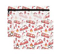 Mnsruu Fire Truck 3 Rings Binder Pouch Pencil Case, 2 Pack Pencil Pouches with Zipper, Clear Window Cosmetic Bag