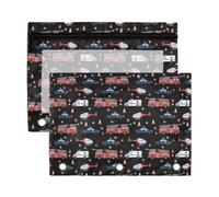Mnsruu Fire Truck Airplane 3 Rings Binder Pouch Pencil Case, 2 Pack Pencil Pouches with Zipper, Clear Window Cosmetic Bag