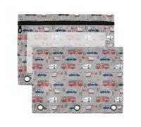 Mnsruu Fire Truck Airplane Pattern 3 Rings Binder Pouch Pencil Case, 2 Pack Pencil Pouches with Zipper, Clear Window Cosmetic Bag