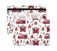 Mnsruu Fire Truck Equipment 3 Rings Binder Pouch Pencil Case, 2 Pack Pencil Pouches with Zipper, Clear Window Cosmetic Bag