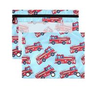 Mnsruu Fire Truck Pattern 3 Rings Binder Pouch Pencil Case, 2 Pack Pencil Pouches with Zipper, Clear Window Cosmetic Bag