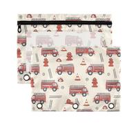 Mnsruu Fire Truck Pattern 3 Rings Binder Pouch Pencil Case, 2 Pack Pencil Pouches with Zipper, Clear Window Cosmetic Bag