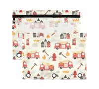Mnsruu Fire Truck Pattern 3 Rings Binder Pouch Pencil Case, 2 Pack Pencil Pouches with Zipper, Clear Window Cosmetic Bag