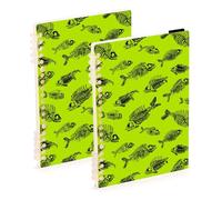 Mnsruu Fish Bones in Green Spiral Notebook Journals 2 Pack, Hardcover Lined Journal for Women, A5 College Ruled Notebooks for Journaling Writing Work Office School 5.7x8.3 Inch