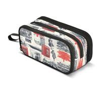 Mnsruu Flag House Telephone Booth Pencil Case Big Capacity Pen Bag Pouch Holder 3 Compartments Large Pencil Box for Boys Girls School Storage Organizer